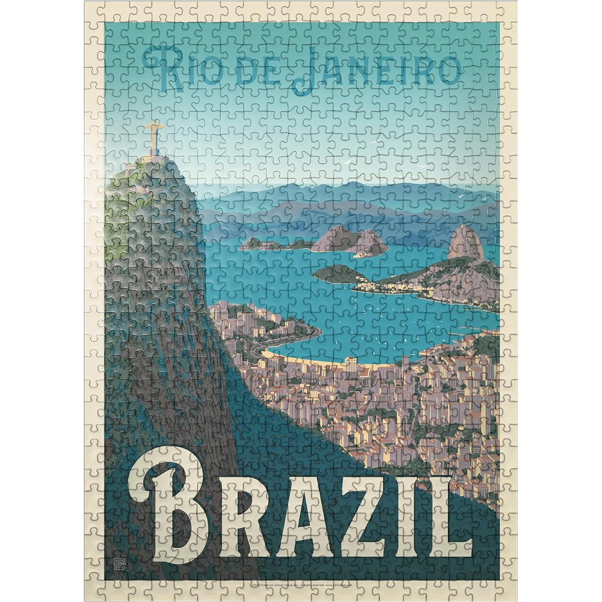 Brazil: Rio de Janeiro Harbor View Vintage Poster - Premium 500 Piece Jigsaw Puzzle for Adults