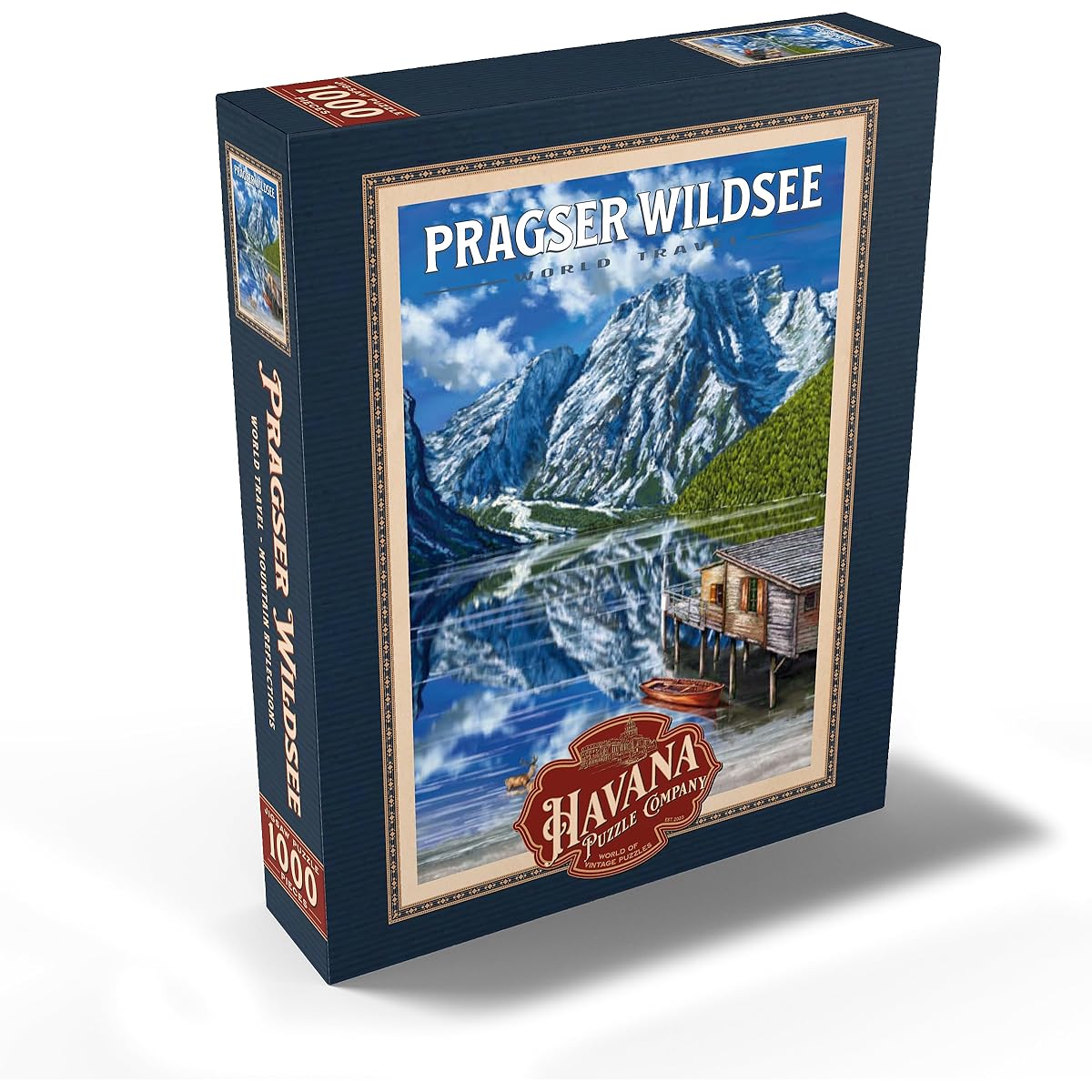 Pragser Wildsee - Mountain Reflection Vintage Travel Poster - Premium 1000 Piece Jigsaw Puzzle for Adults