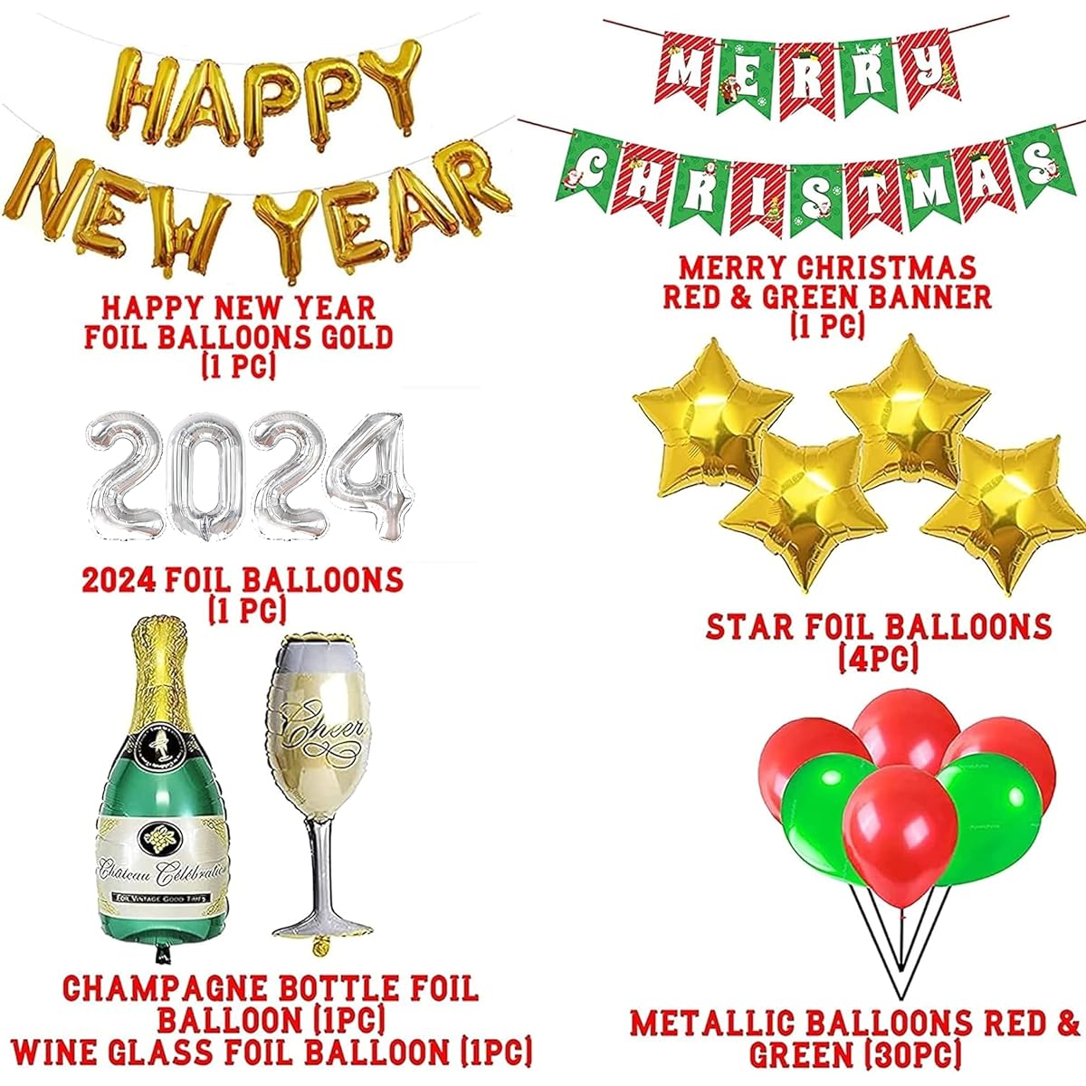 TOYXE Merry Christmas and Happy New Year Balloon Decoration Set of 42
