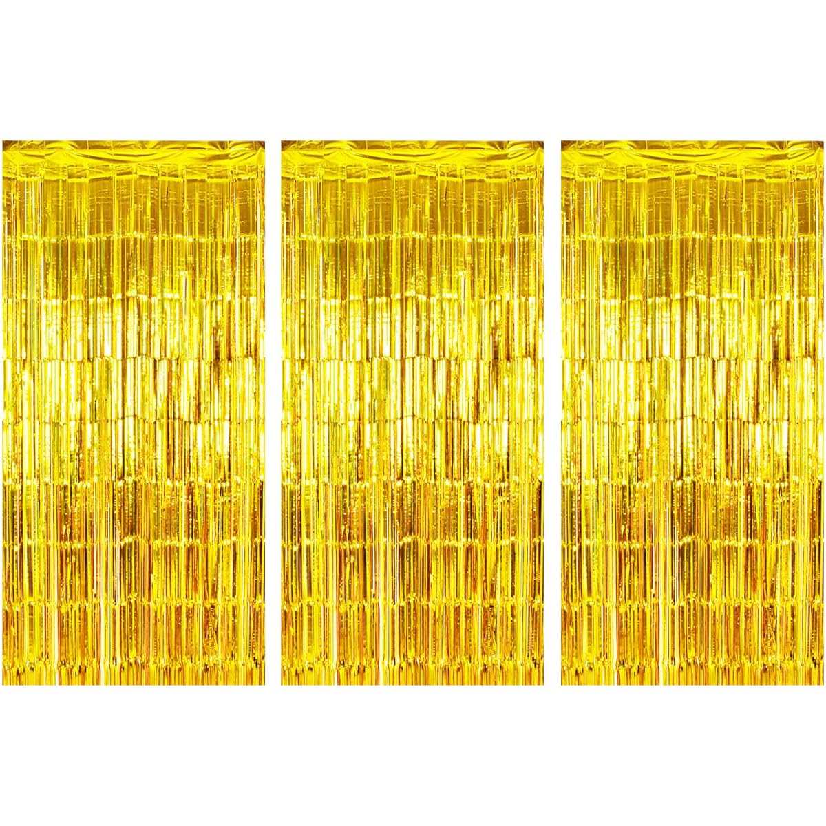 Miliocry 3 Pack 3.3 x 6.5ft Gold Foil Fringe Curtain Metallic Tinsel Curtain Backdrop Glitter Streamer for Party/Door/Wall Streamer/Birthday Photo Booth Props Christmas Party Decoration