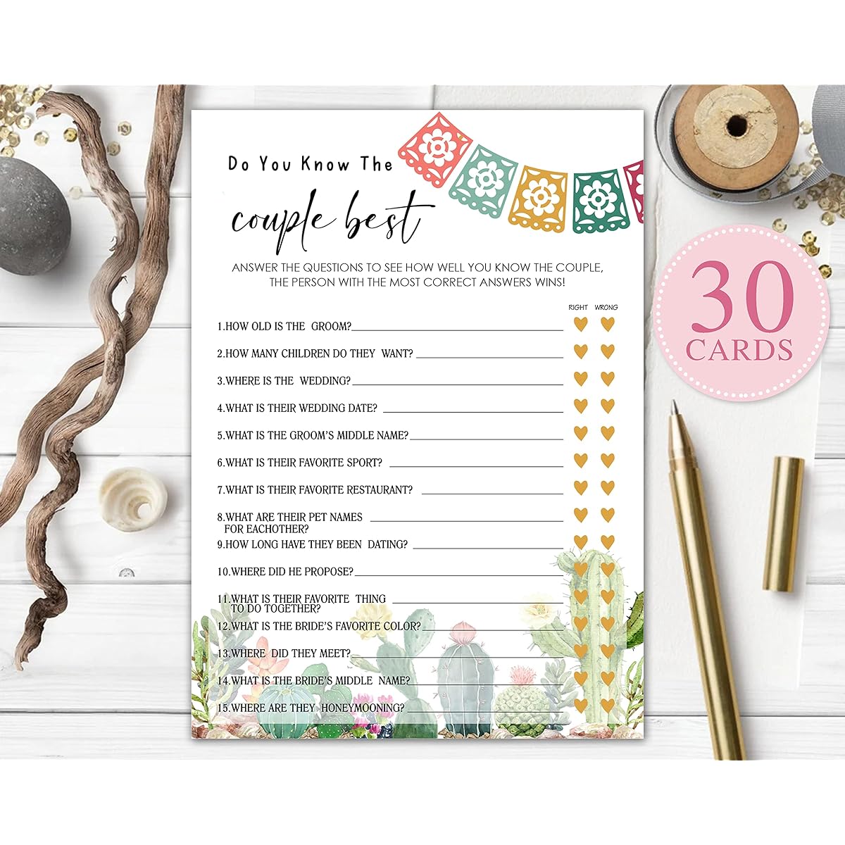 Bridal Shower Games Fiesta Mexican Bridal Shower Decorations Couple Best Cards for Bridal Shower Bachelorette Party Wedding Engagement Party Set of 30 (A01)