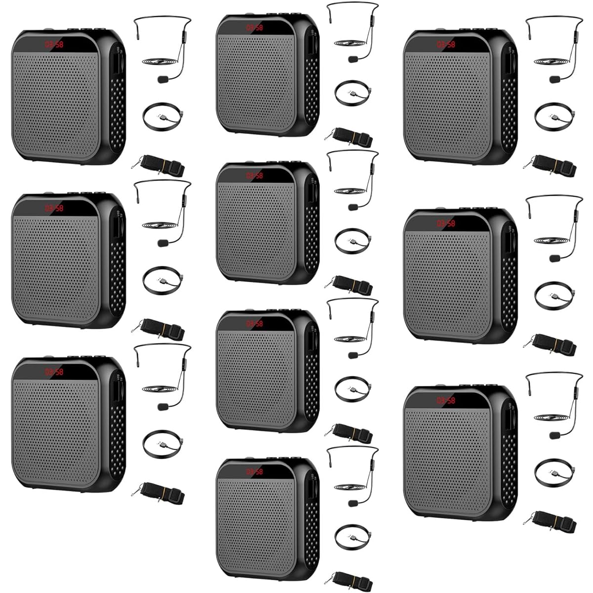 ONALL 10pcs Voice Amplifier 2200mAh Amplifier Tour Guide Speaker Rechargeable Mini Voice Amplifier with Wired Mic Headset for Teachers Coaches Tour Guides Personal Voice Amplifier Presentations Wired Mic Headset Portable Personal Amplifier Girdle (Black)