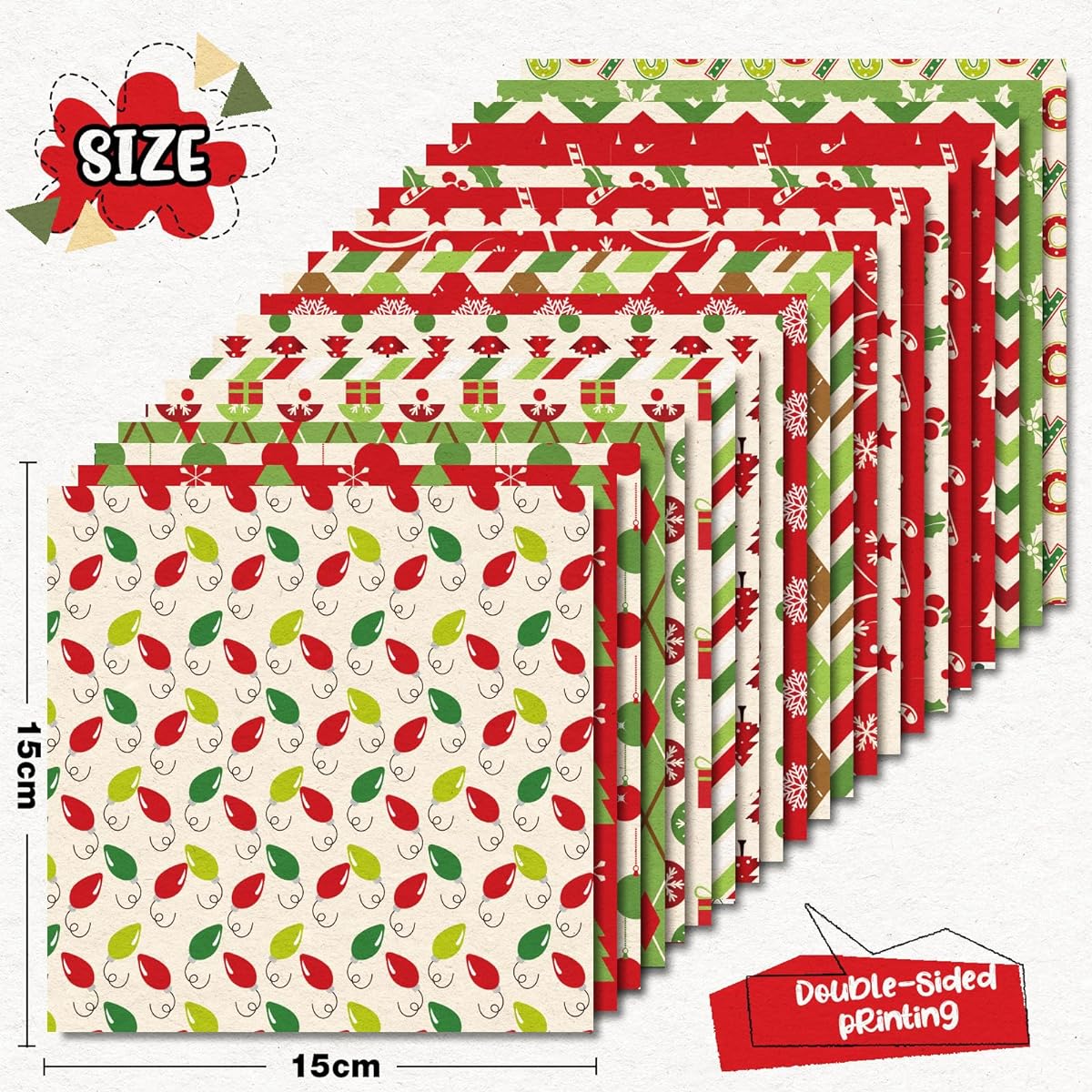 Whaline 40 Sheets Christmas Pattern Paper Red Green Scrapbook Specialty Paper Poinsettia Joy Double Sided Craft Paper for DIY Craft Card Making Photo Album Journal Decoration 6 x 6 Inch