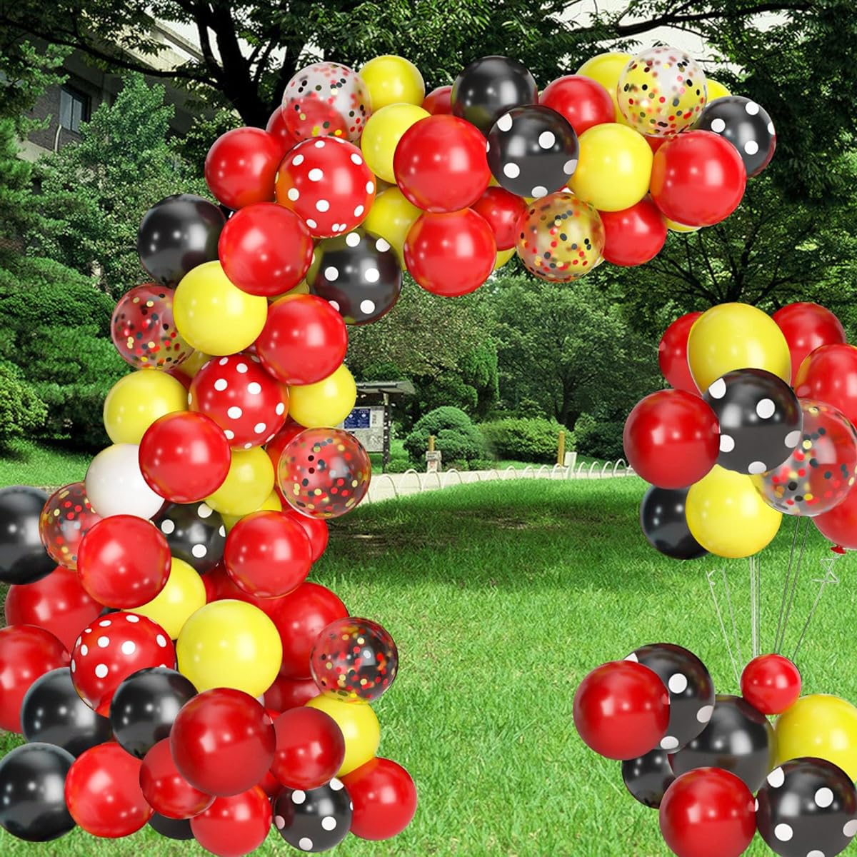 WARRENSON Cartoon Mouse Balloon Garland Arch Kit 110 Pieces 18"/12"/10"/5" Black Yellow Red Confetti Latex Balloons Themed Baby Shower Celebration Birthday Party Decorations
