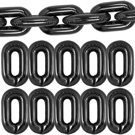 24pcs Chain Balloons Large Chain Balloon Garland 16 Inch Foil Chain Balloons 80's 90's Party Decorations Birthday Wedding Graduation Hip Hop Retro Theme Party Supplies (Black)