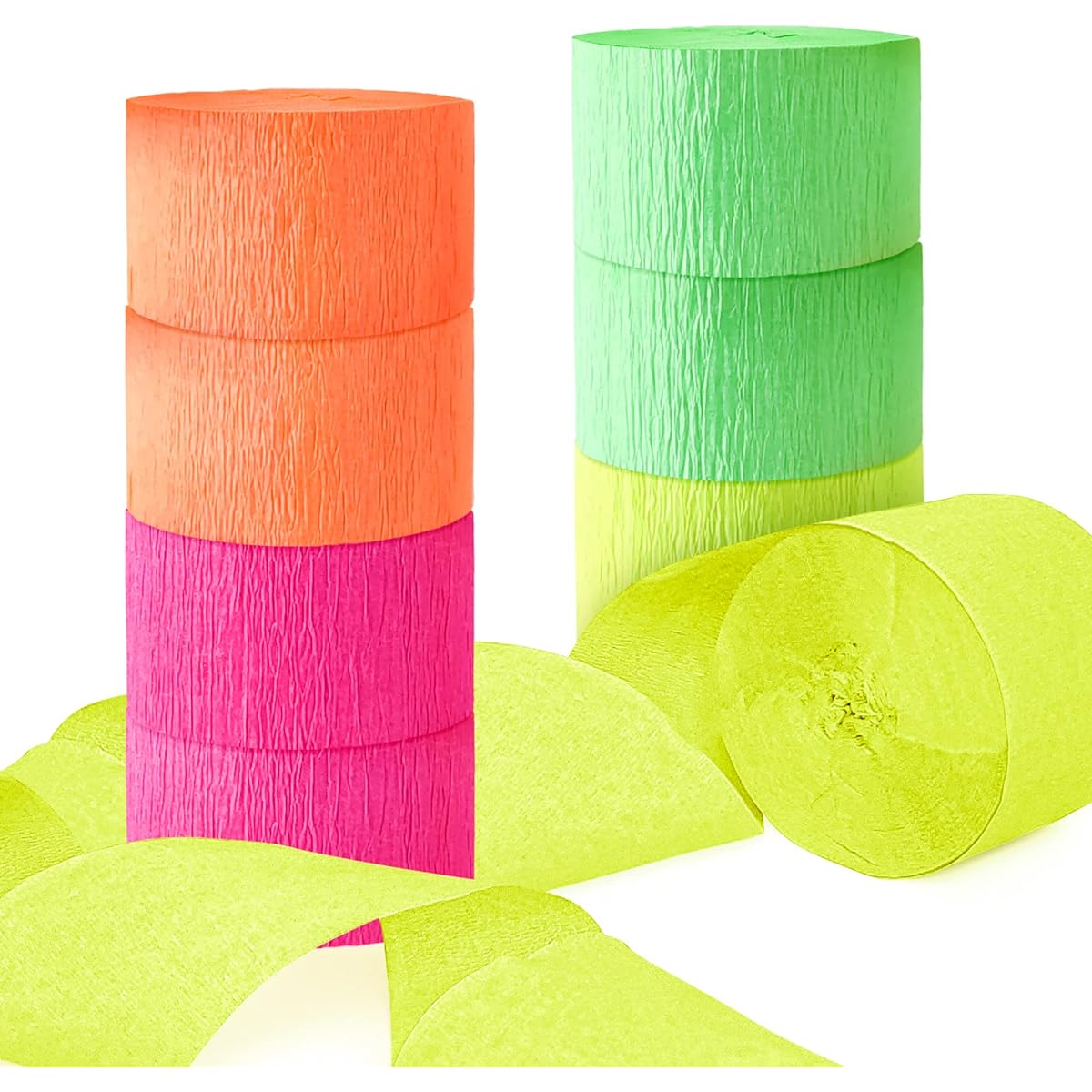 Glow In The Dark Crepe Paper Fluorescent Neon Paper Streamers 8 Rolls for Party Decorations Wedding Birthday Neon Party Fiesta Party Prom Dance Party Photography