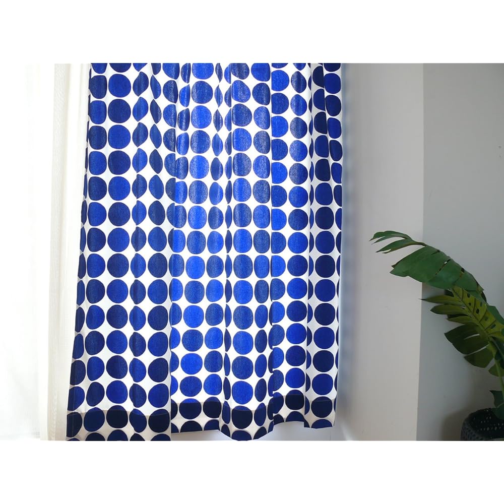 Quarter Report Curtains available in 16 sizes, Charka Navy, Width 150 x Length 190cm, Set of 2, 100% Cotton [Made in Japan]