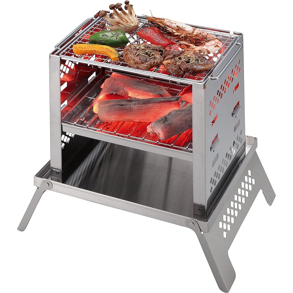 CAPTAIN STAG Barbecue Stove Bonfire Stand 3-in-1 Folding Kamado Smart Grill B5 Type with Bag 3 Levels Adjustable UG-42