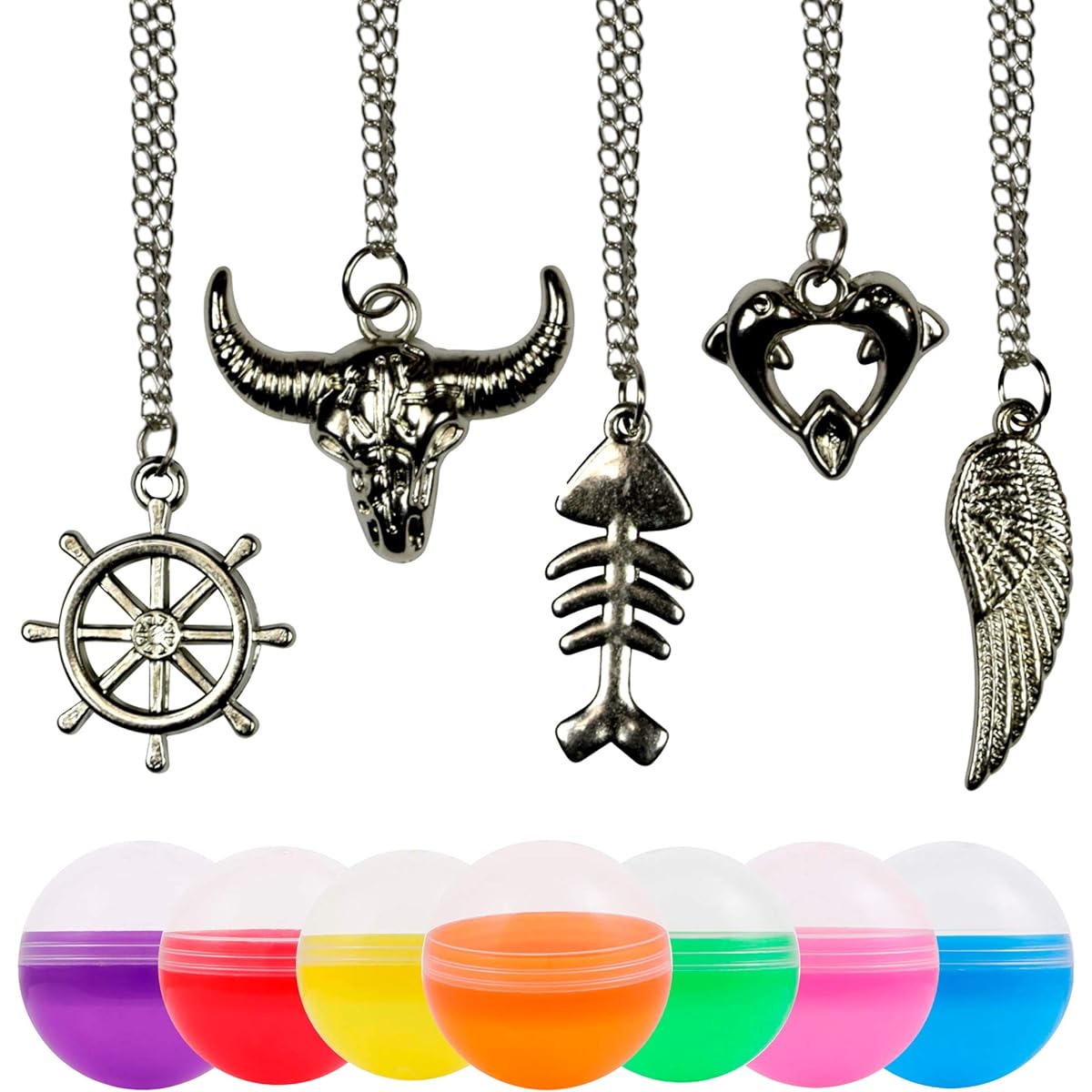 Vending Machine Toys and Capsules Bundle - Bulk 100 Vending Capsule Necklace Charms, Metal