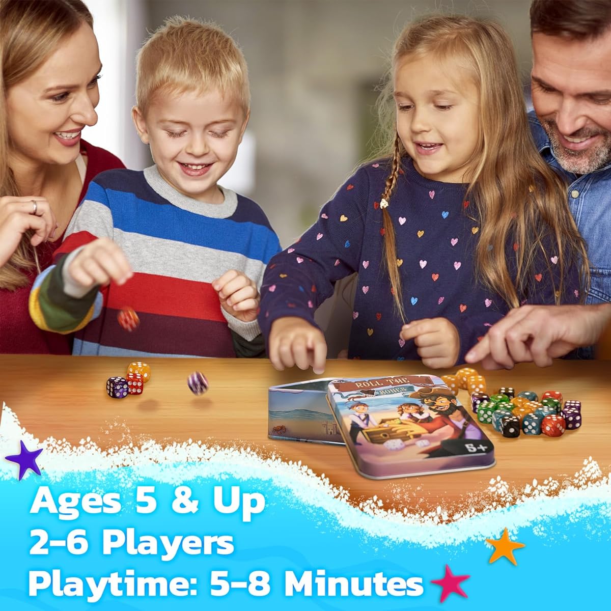 Family Dice Games for Kids and Adults - 6 Sided Dice Set for Family Game Night - Best Classic Dice Games