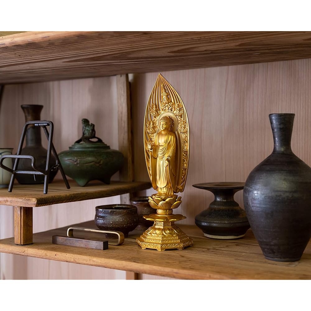 Buddha statue Amida Tathagata boat shape 21cm (gold plated/24K gold) Buddhist sculptor: Hideun Makita Original model _ "Jodo sect" Takaoka bronze ware (Amida Nyorai boat/L)