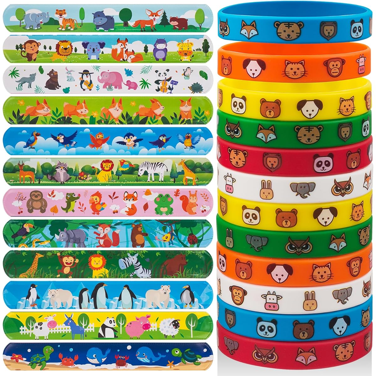 hexiaoxiao 48pcs Party Favors Slap Bracelets for Kids Animal Rubber Bracelets Silicone Wristbands Birthday Party Supplies Classroom Favors Christmas Easter Halloween Holiday Gifts