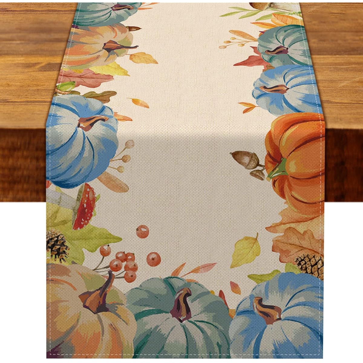 Rainlemon Linen Fall Table Runner Watercolor Pumpkin Maple Leaf Fall Thanksgiving Kitchen Dining Room Decoration Supplies