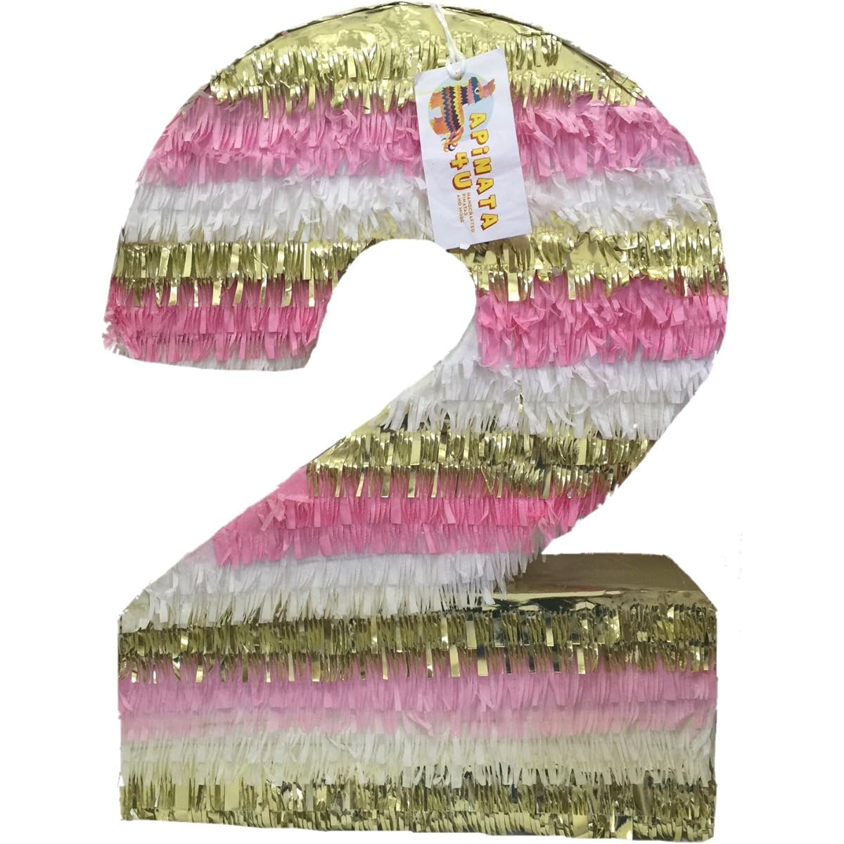Large Pink Gold & White Number Two Pinata 24" High