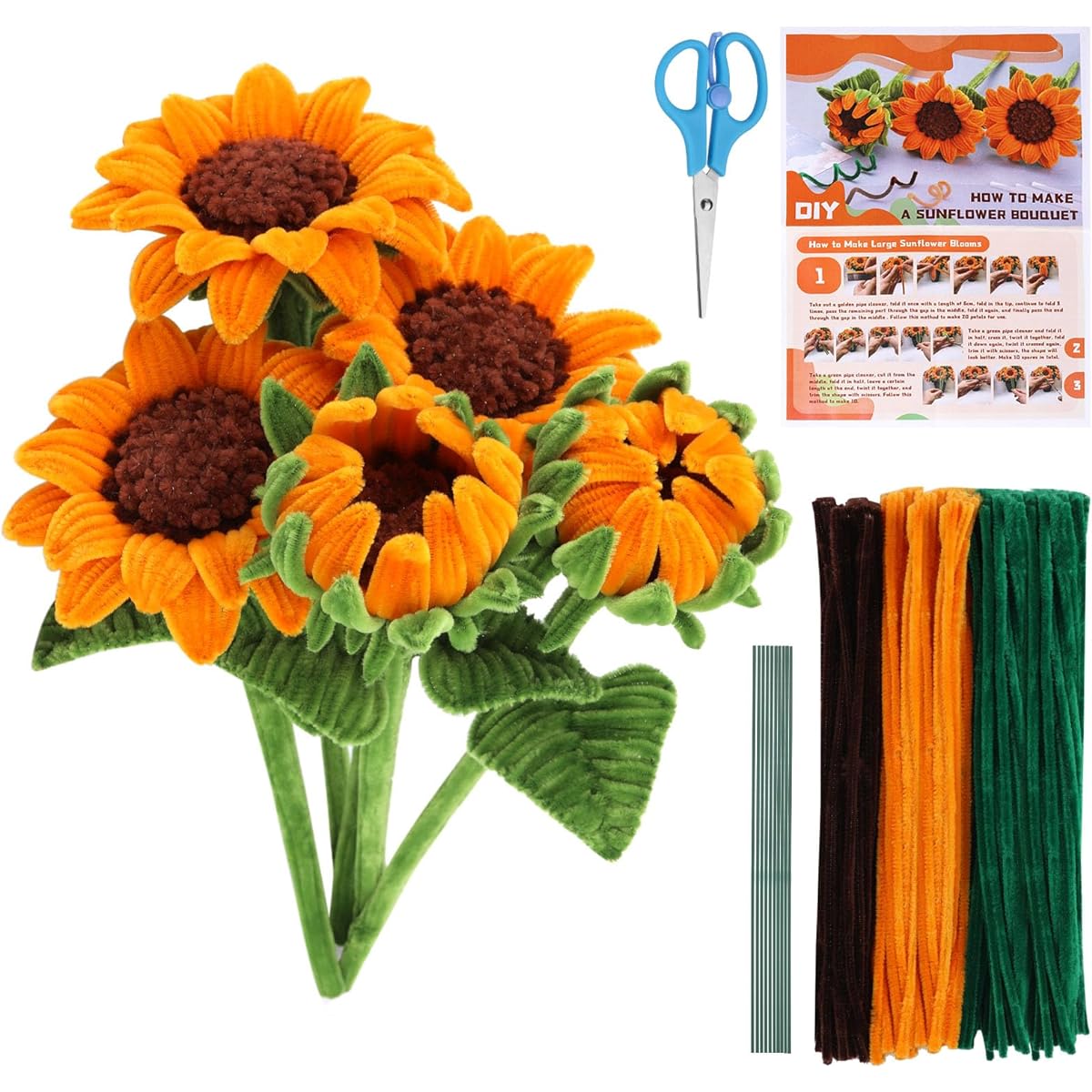 UzecPk Pipe Cleaner Chenille Stem Kit Art Craft Supplies DIY Craft Sunflower 450 Pieces