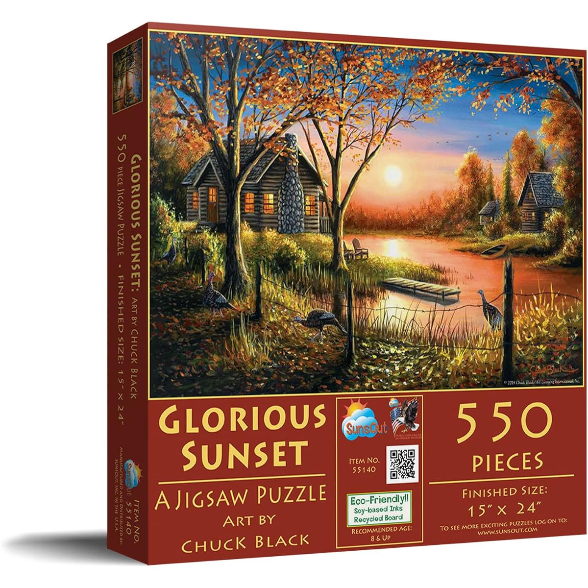 Sunsout 2019 Glorious Sunset Artist Chuck Black 550 Piece Cottage/Cabin Jigsaw Puzzle