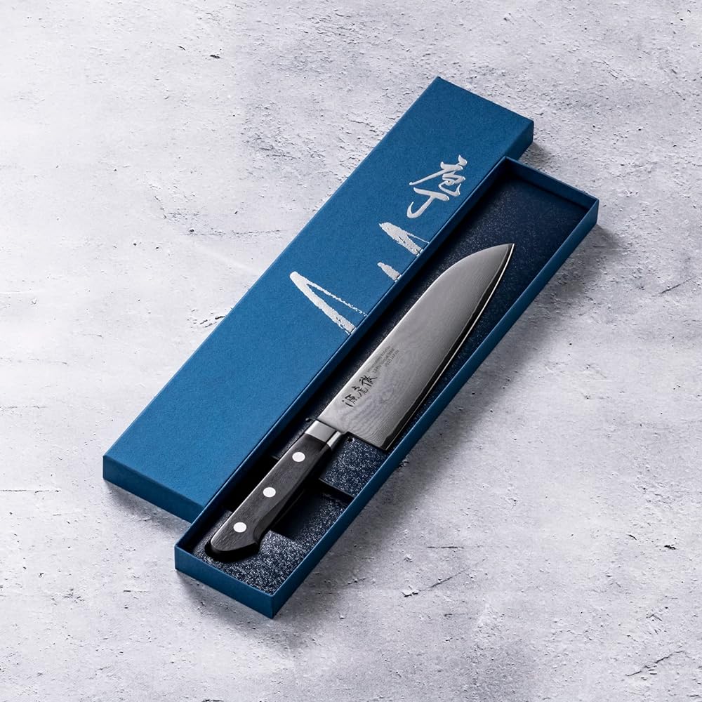 Yasuda Hamono Toru Minamoto Ginsai Damascus Santoku Knife Made in Japan 180mm M100