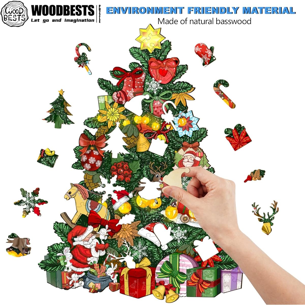 WOODBESTS Wooden Jigsaw Puzzle for Adults Christmas Tree Puzzle (XL 680 Pieces 20.5" x 26.25") Beautiful Wooden Box Puzzle Wood Unique Shapes Birthday Gifts for Adults and Kids Family Games