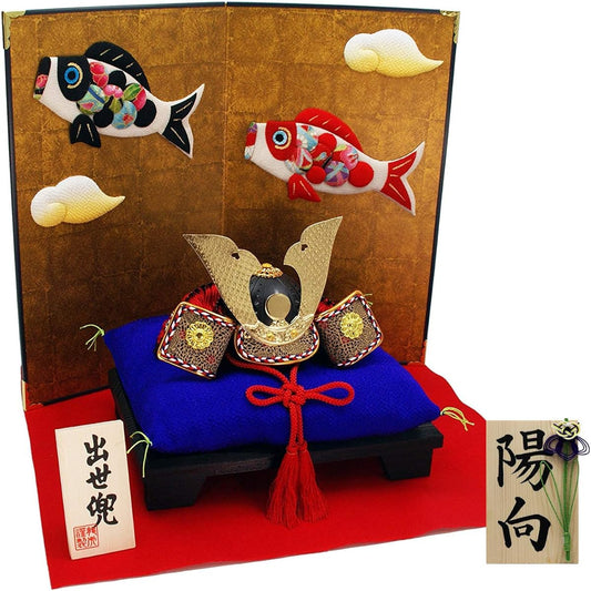 Osaka Choseido May Doll Helmet Decoration Compact Mini Personalized Wooden Tag Bonus (Sent Separately) Width 36cm Chirimen Small Foil Rising Carp Carp Streamer