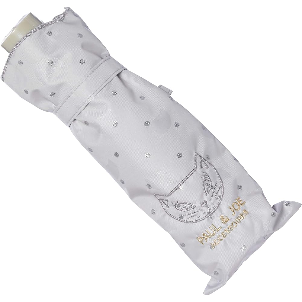 [Moonbat] Folding Umbrella PAUL & JOE (Paul & Joe) Cat Embroidery Parasol Folding Umbrella Parasol For Both Sunny and Rainy Days Umbrella Heat Shielding Logo Dot Cat Fashionable Cute Women's Light Gray Rim Length: Approx. 50cm