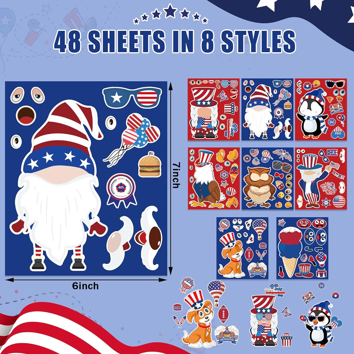 48th July Crafts for Kids NOVWANG DIY Patriotic Stickers Make Faces for Kids 4th of July Games Party Favors Decoration Independence Day Memorial Day