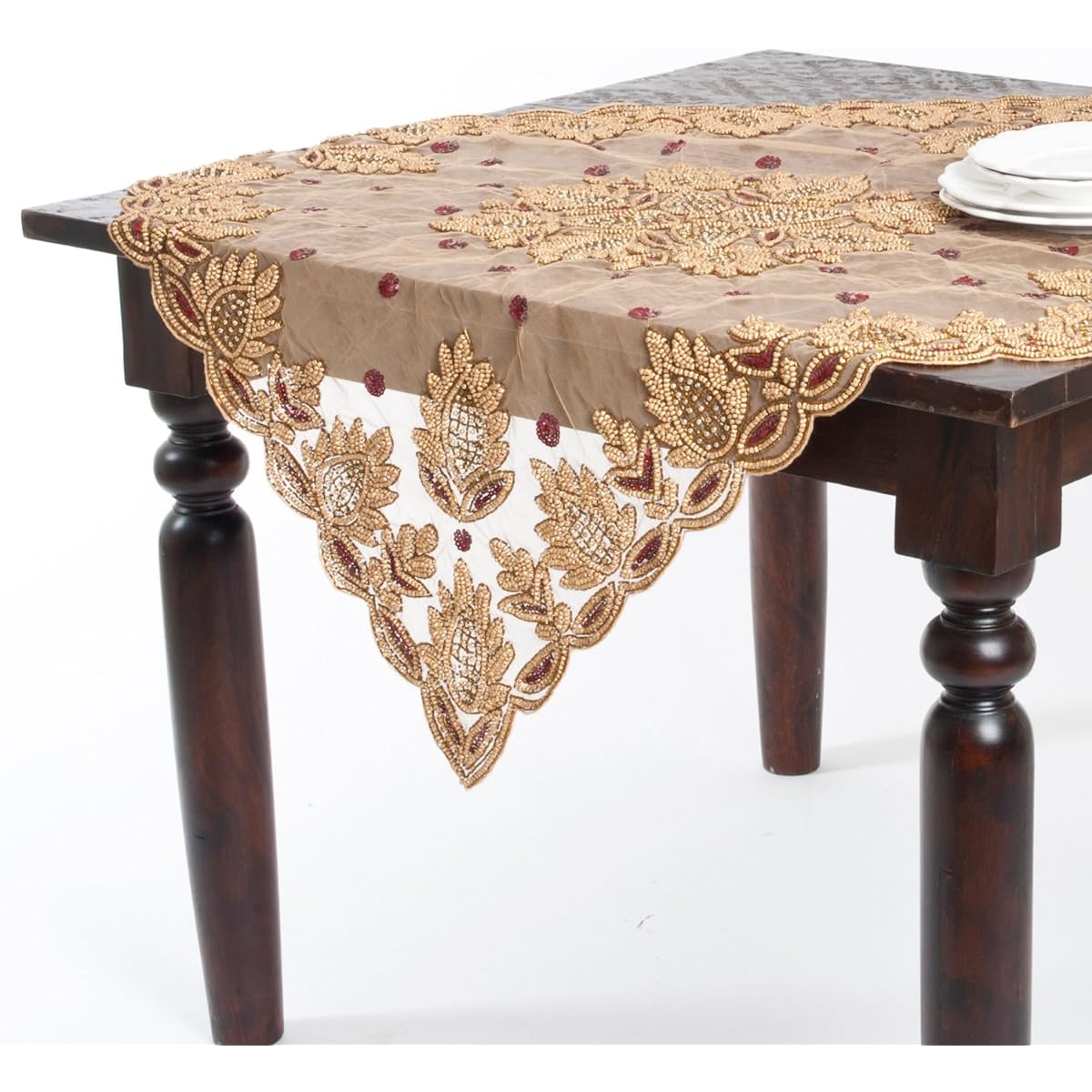 SARO LIFESTYLE Lakshmi Collection Bead Topper 40" Burgundy