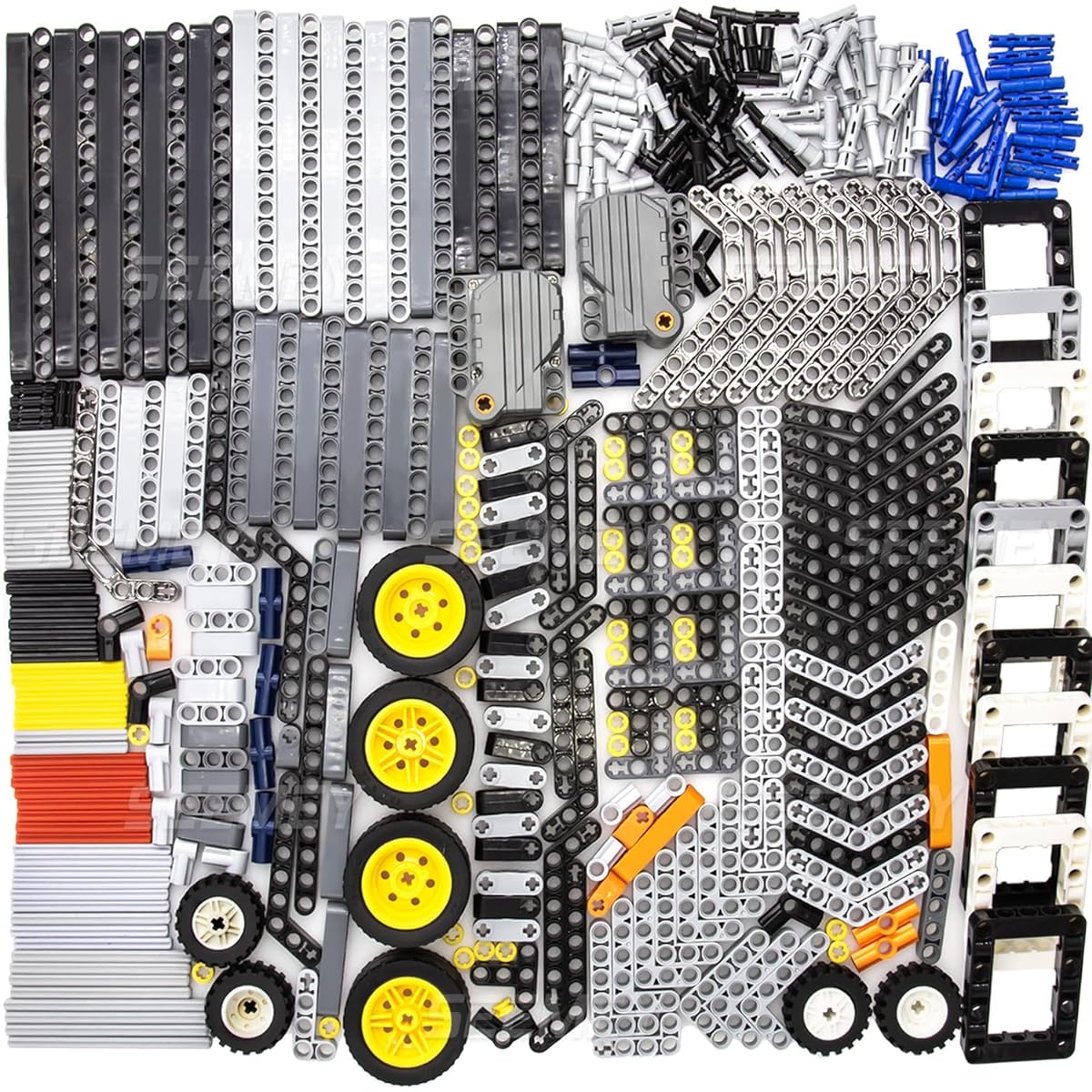 SEEMEY 405Pcs Pullback-Motor-Bulk Parts Set Compatible with Technic-Connector-Panel Plate Modified Frame Lift Arm-Bent-Thick-Smooth Bushing Axle-Pin-Connector Angle(Random Color)