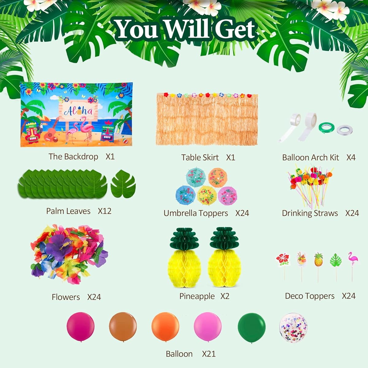 MAMPO Hawaiian Luau Party Decorations Supplies Beach Theme Party Tablecloth Balloon Set Birthday Banner Supplies Decorations