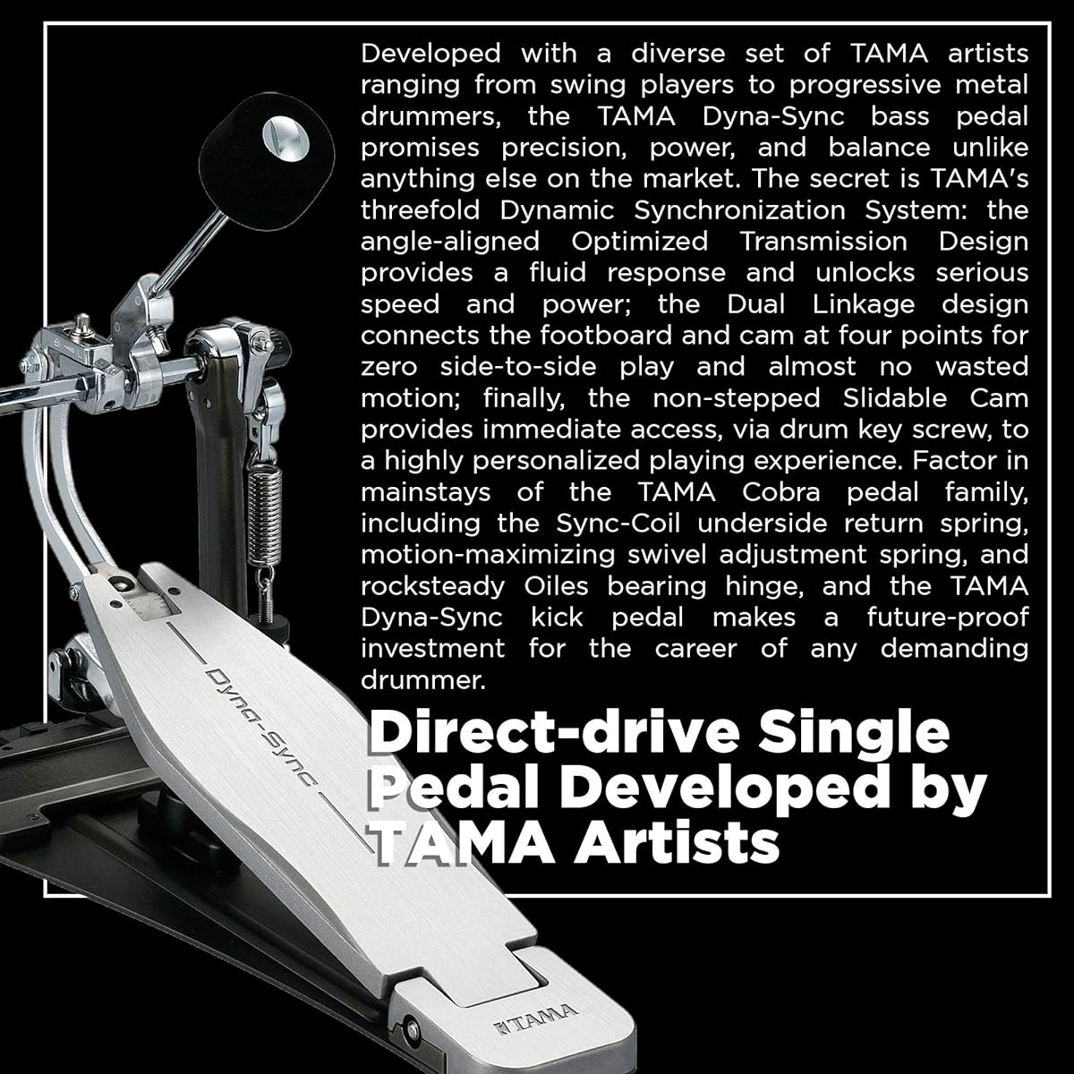 TAMA "Dyna-Sync" single drum pedal with "direct drive" method HPDS1 with dedicated hard case