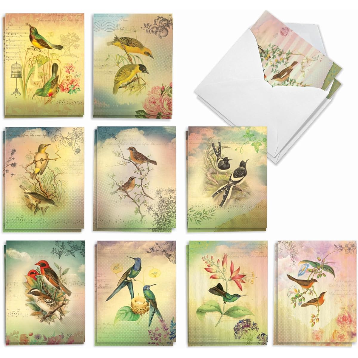 The Best Card Company Songbird Notes - Box of 20 Thank You Note Cards with Envelopes (4 x 5.12 inches) - AM6948TYG-B2x10