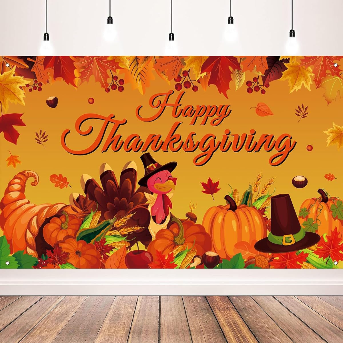 Thanksgiving Photo Backdrop, Fall Maple Leaves Turkey Pumpkin Theme Thanksgiving Banner for Thanksgiving Party Decorations 6x4ft