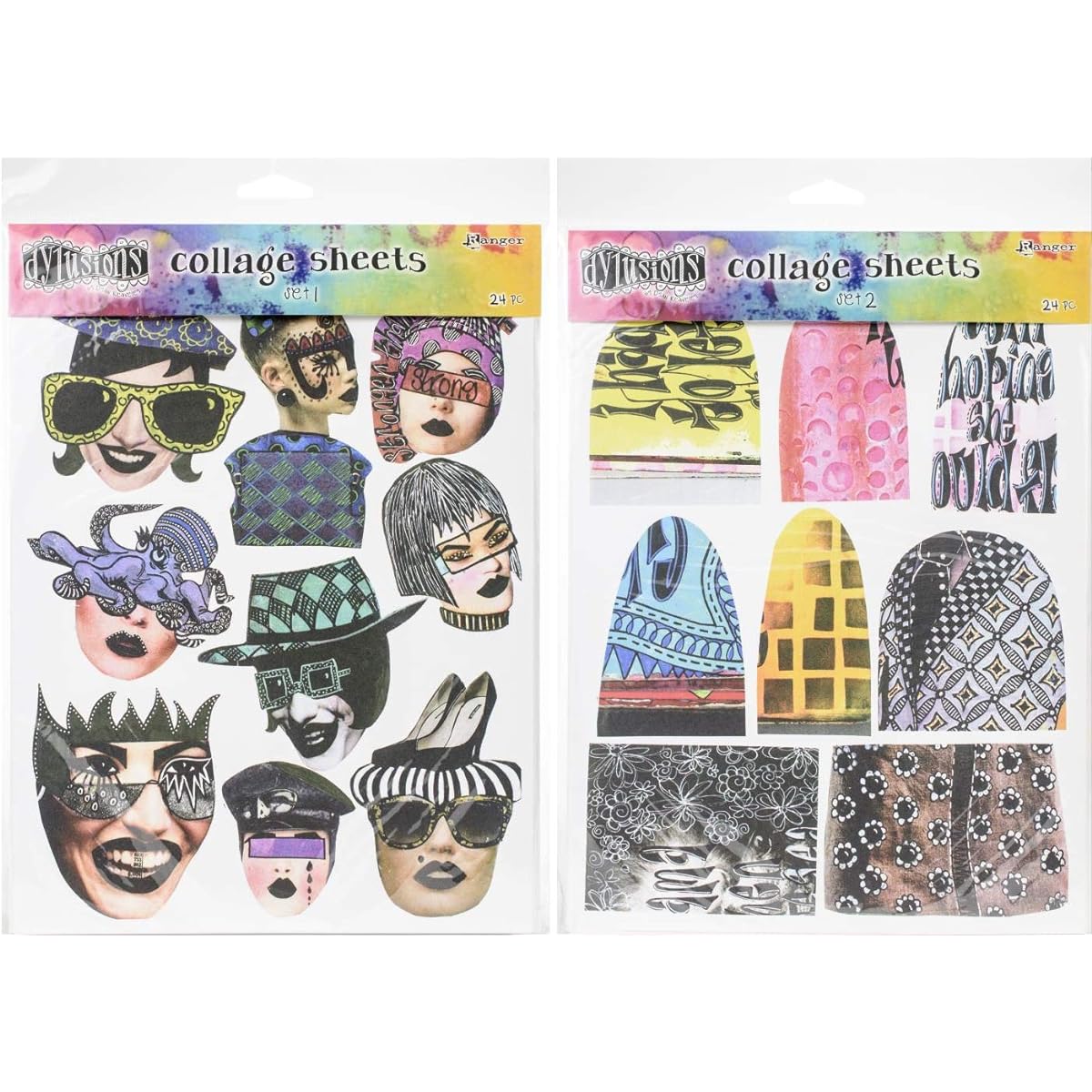 Dyan Reaveley - Dylusions Collage Sheets - Set 1 and Set 2 with Storage Envelopes - 3 Items