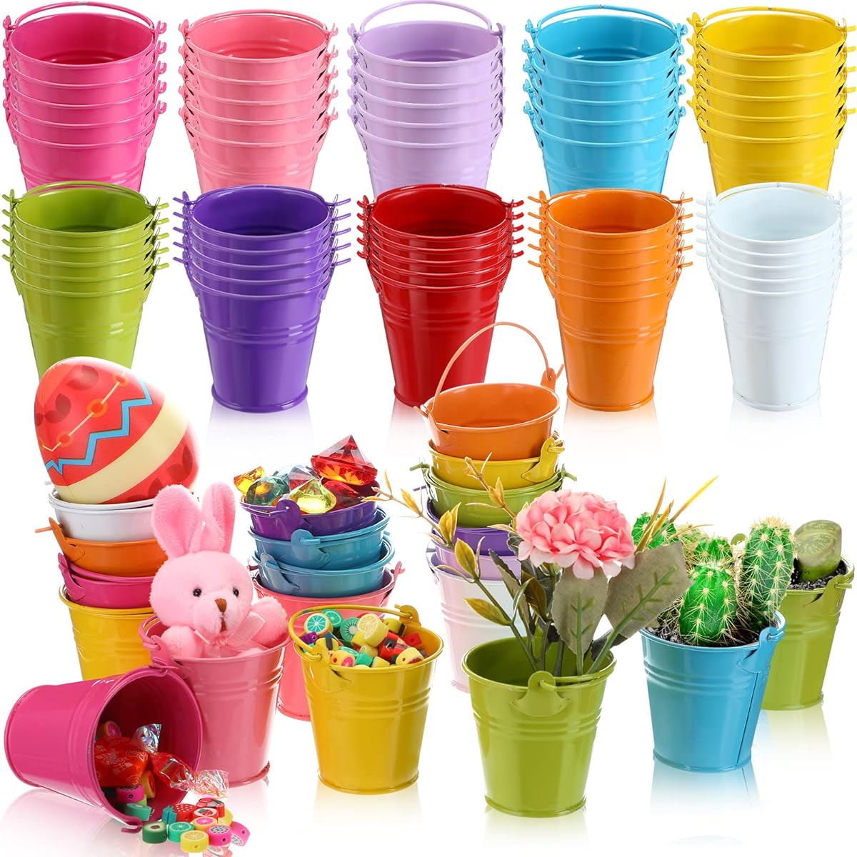 Mini Colorful Galvanized Bucket Small Metal Bucket with Handle Metal Bucket Kids Classroom Craft Succulent Party Favors