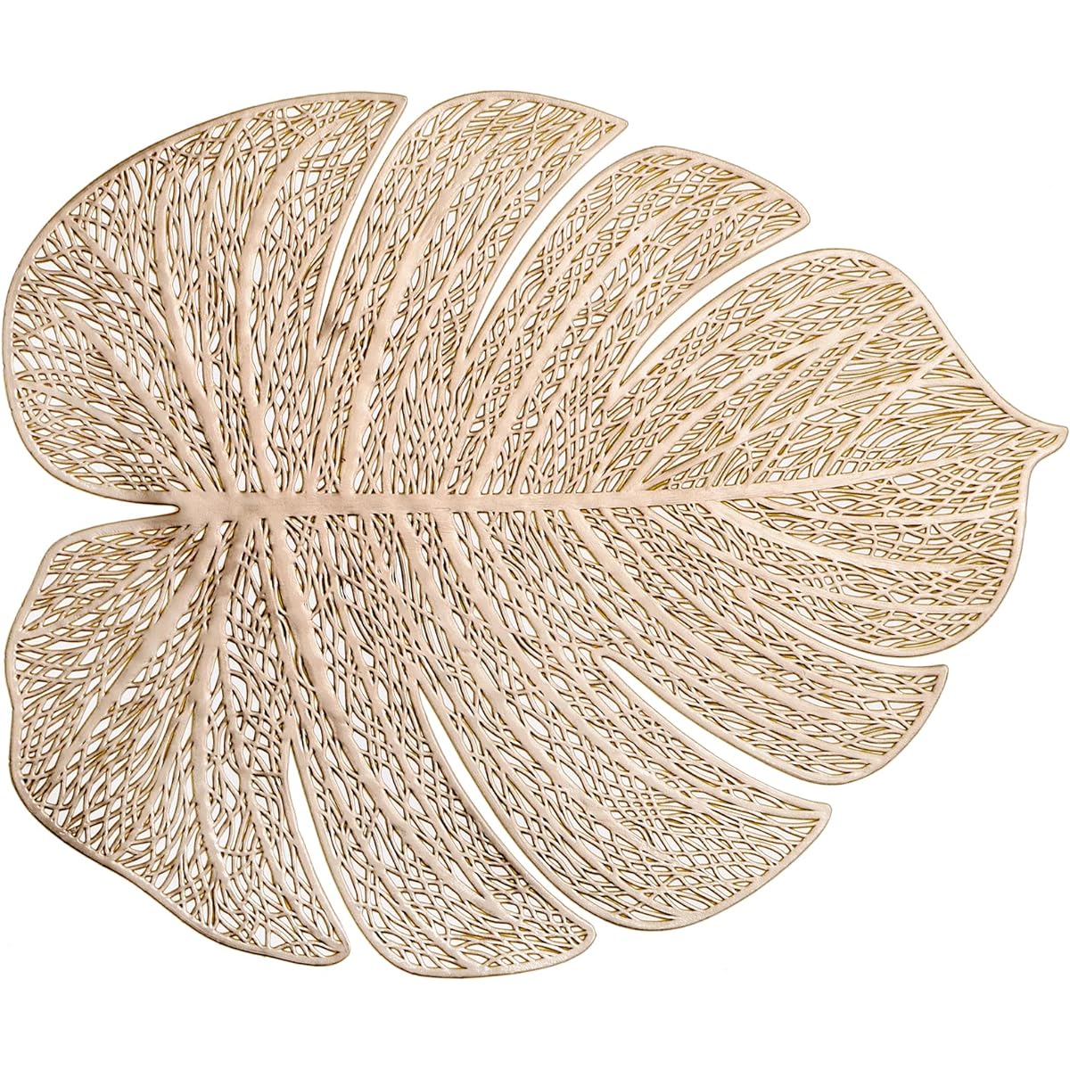 Bekith 12 Pieces Pressed Vinyl Metallic Placemats Wedding Accents Centerpieces Laminated Plastic Modern Dining Table Decorations (Gold Leaf Shape)