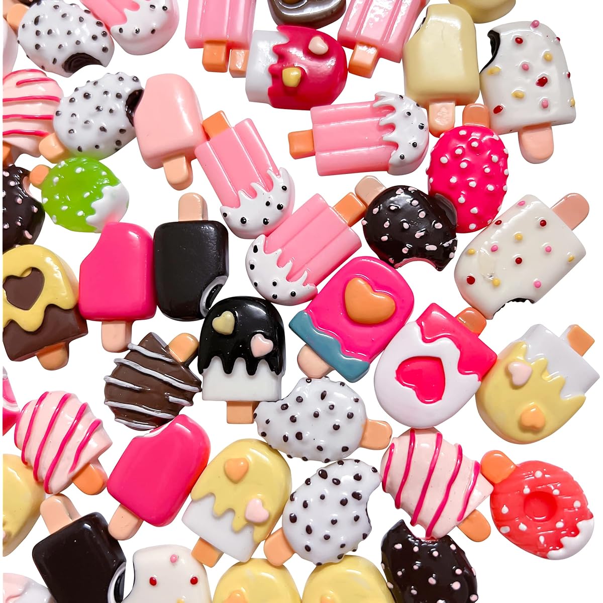 Anrher 100pcs Miniature Ice Cream Sticks Flatback Resin Mixed Decoration Set for Kids Pretend Kitchen Play Cooking Game DIY Toys