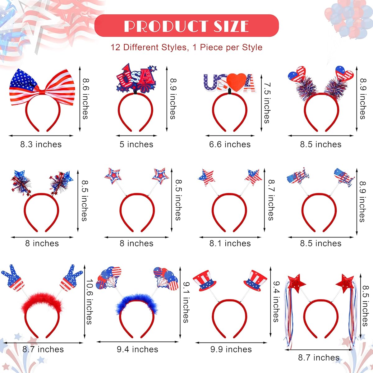 Aodaer 12 Pack Patriotic Headbands 4th of July Party Headbands Independence Day Head Boppers Memorial Day Party Supplies Decorations