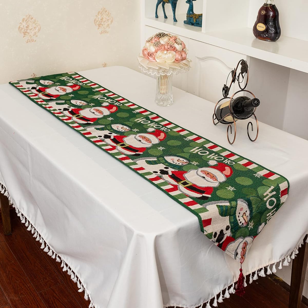 Geruicee Christmas Decorative Table Runner Table Flags Christmas Table Decorations Festival Party Daily Use Family Dinner(Red Snowman 13x70inch)