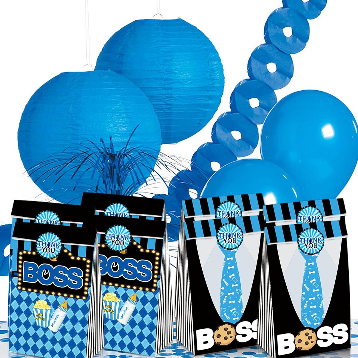 HAPPARTY BOSS Party Favor Bags 24pcs with 30pcs Stickers Boss Theme Birthday Party Decorations Boy Boss Birthday Party Supplies Boss Theme Goodie Bags