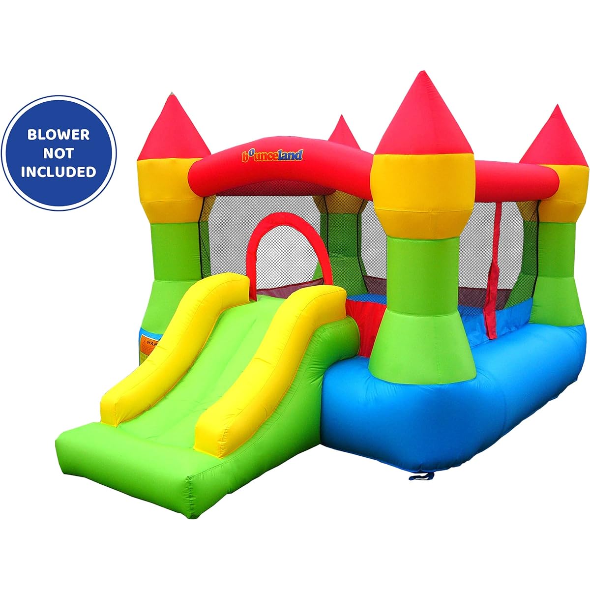 Bounceland Bounce House Castle with Basketball Hoop Inflatable Bouncer [Blower Not Included] Fun Slide Safe Entrance Opening 12' x 9' x 7' Kids Castle Party Theme Bounce House