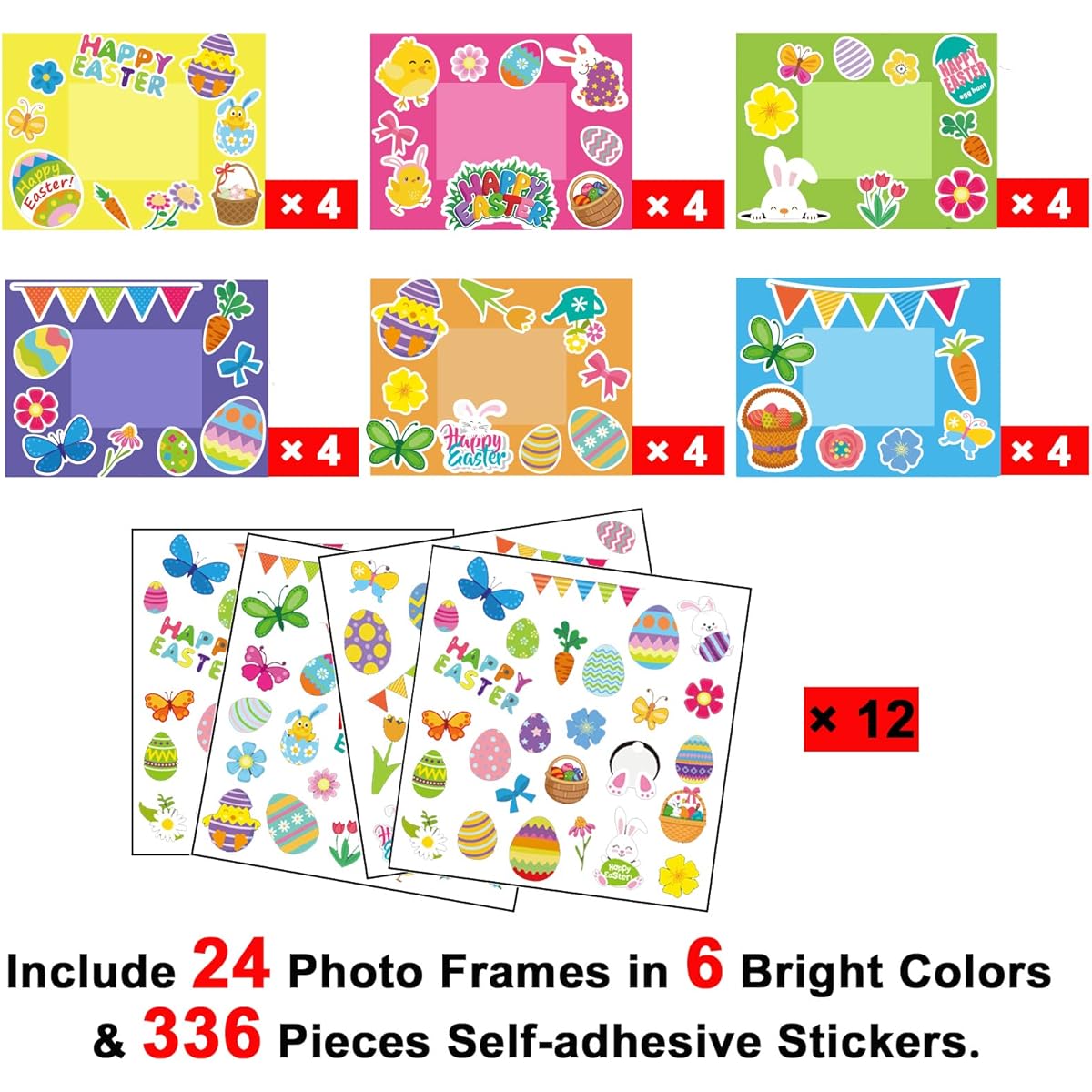 chiazllta Easter Craft Kit for Kids, Easter Bunny Eggs DIY Picture Frame Crafts Easter Class Games Activities Gifts for Kids 24 Pack
