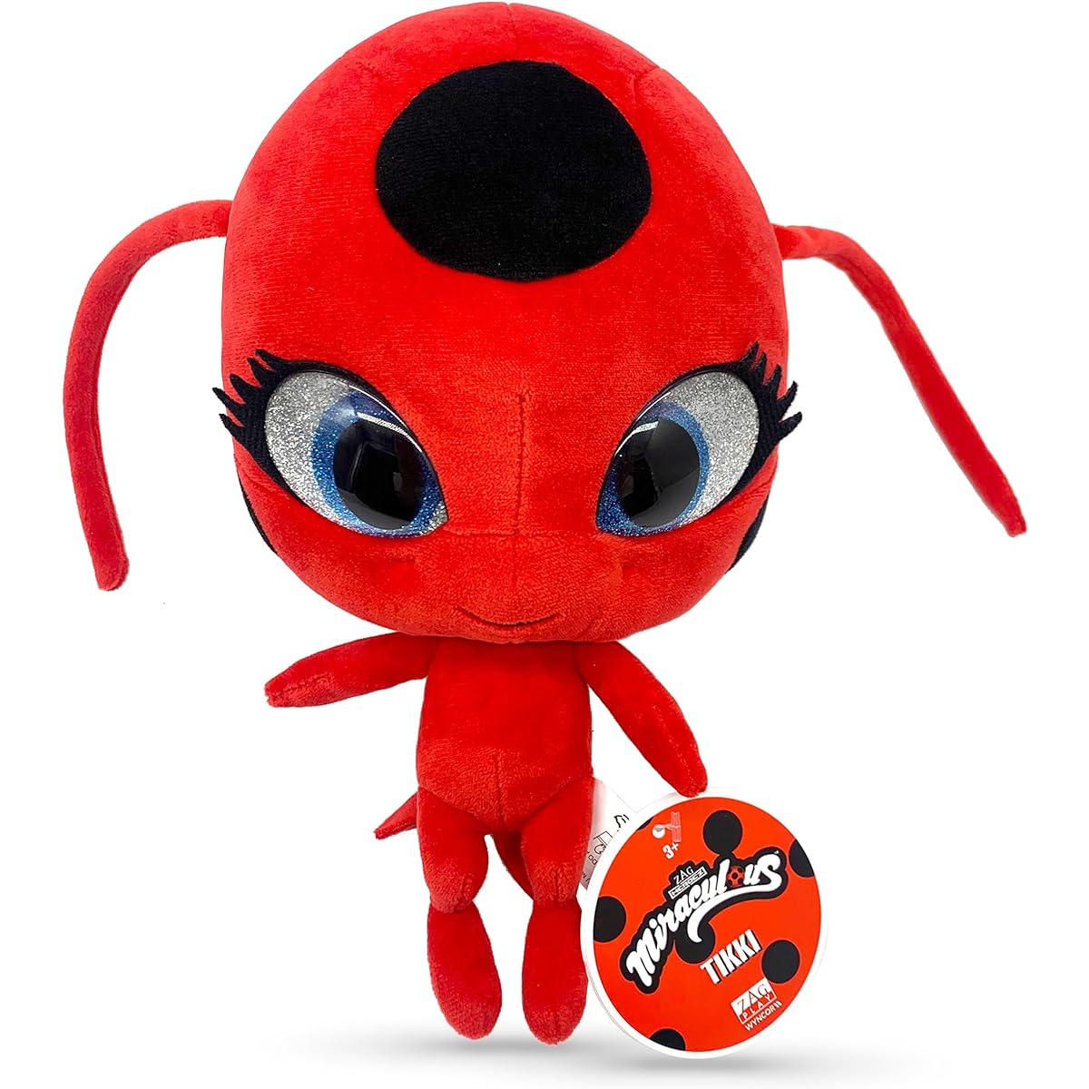 Miraculous Ladybug - Kwami Mon Ami Tikki 9" Plush Ladybug for Kids, Super Soft Stuffed Animal with Resin Eyes, Sparkly and Shiny, Detailed Stitched Finish (Zag Play)