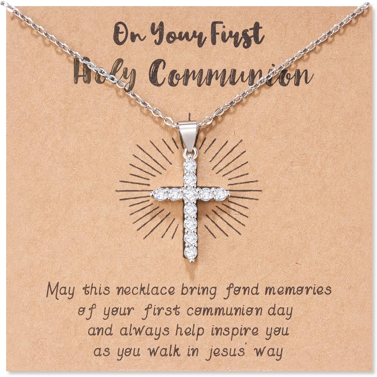 Dabem Easter Frist Communion Baptism Gifts for Girls Women Teens Cross Necklace Christian Faith Gifts