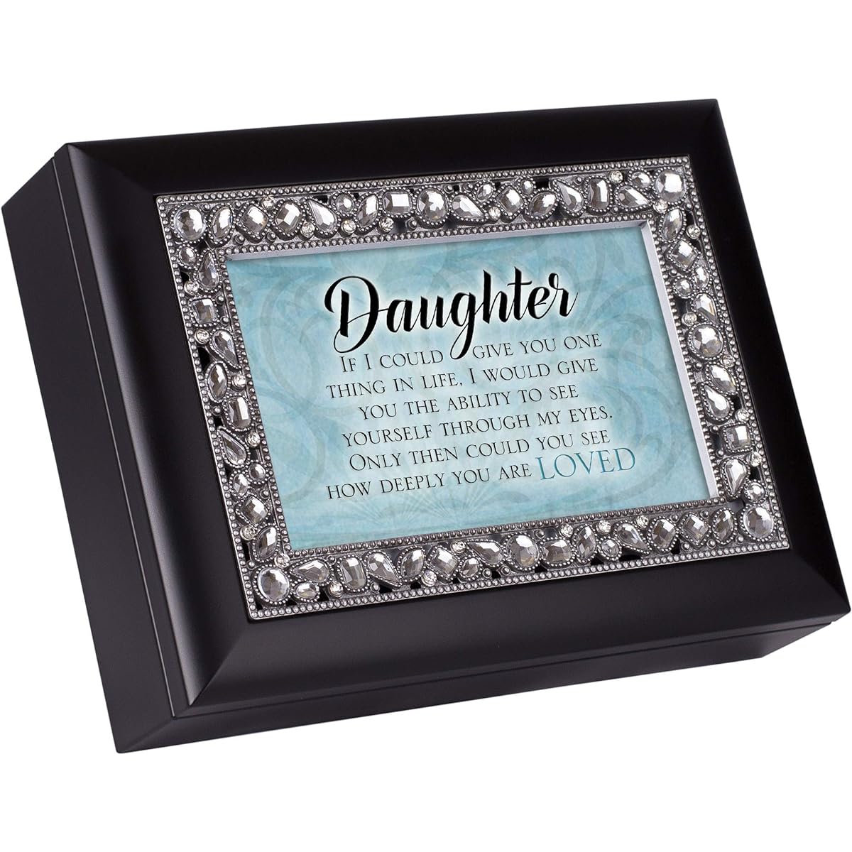 Cottage Garden Girl You are Loved Classic Black Clear Jewelry Music Box Play Wonderful World