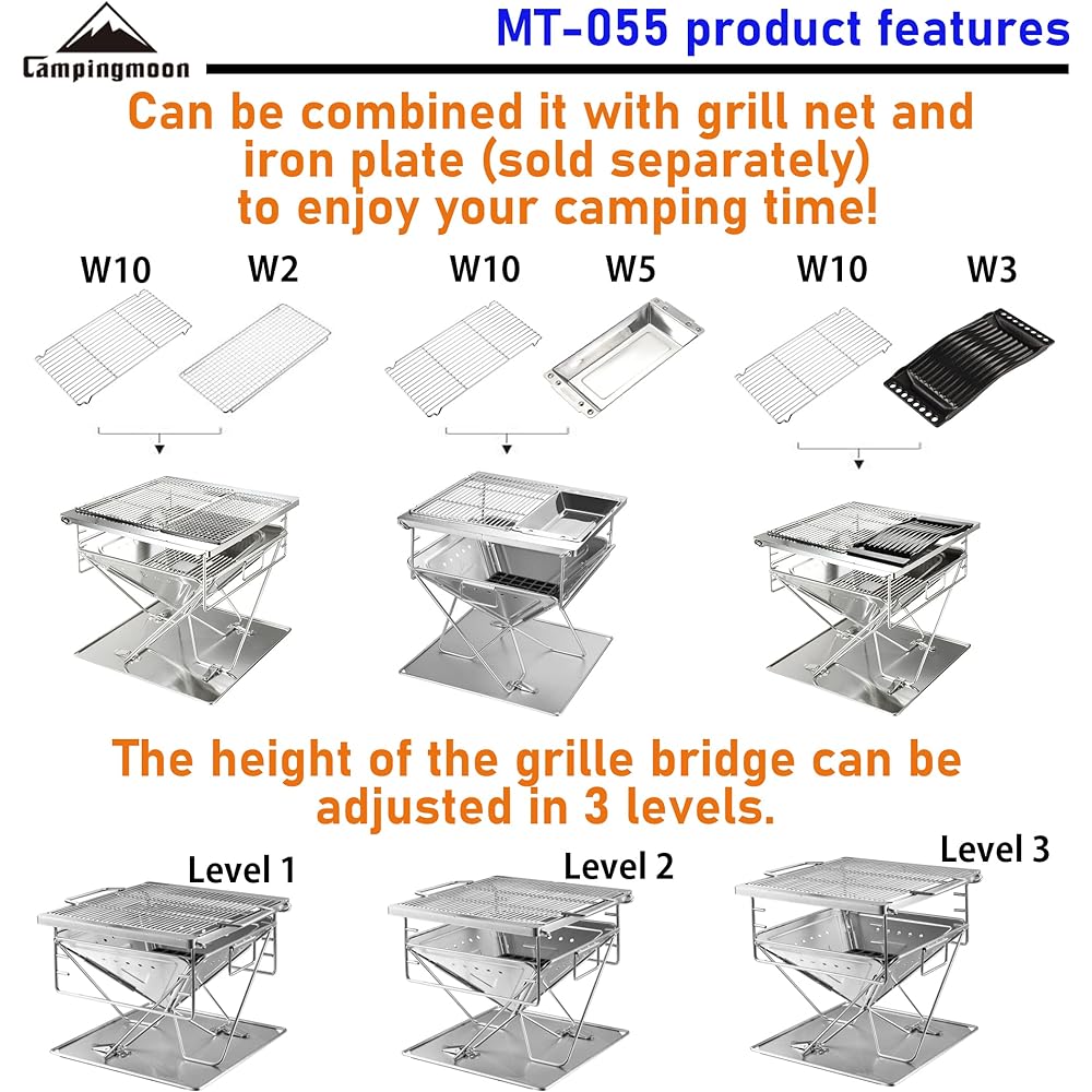 Camping Moon (CAMPING MOON) Barbecue Stove Bonfire Stand Folding 3 Level Adjustment Kamado Smart Grill XL Size FULL SET For 5-6 People Storage Bag Included MT-055 [Parallel Import]