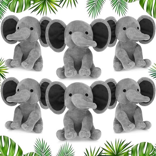6pcs Elephant Stuffed Animals 9.84 Inch Soft Cute Stuffed Elephant Toys for Baby Shower Elephant Themed Birthday Party Supplies (Grey)