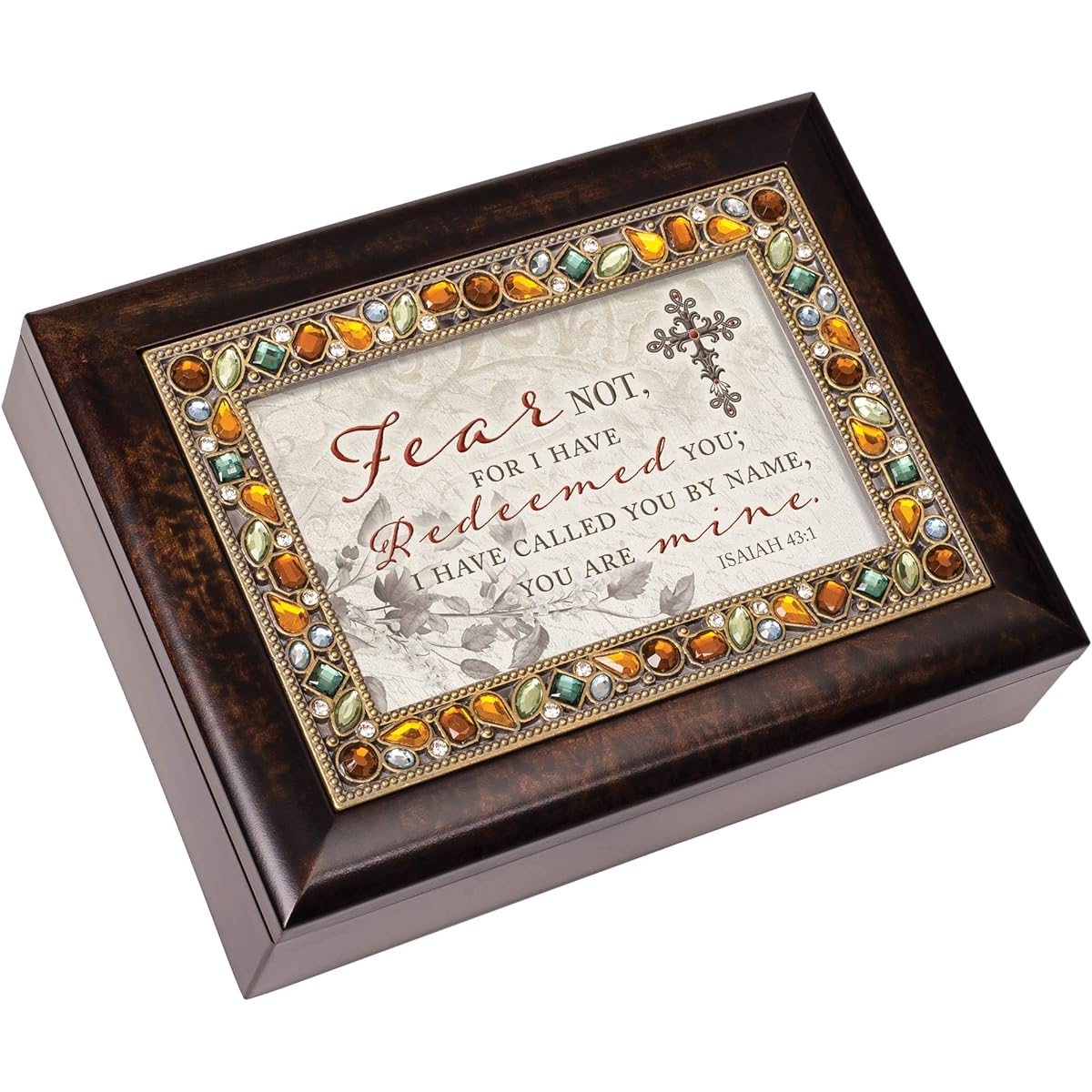 Cottage Garden Fear Not for You are Mine Amber Earth Tone Jeweled Music Box How Great Thou Art