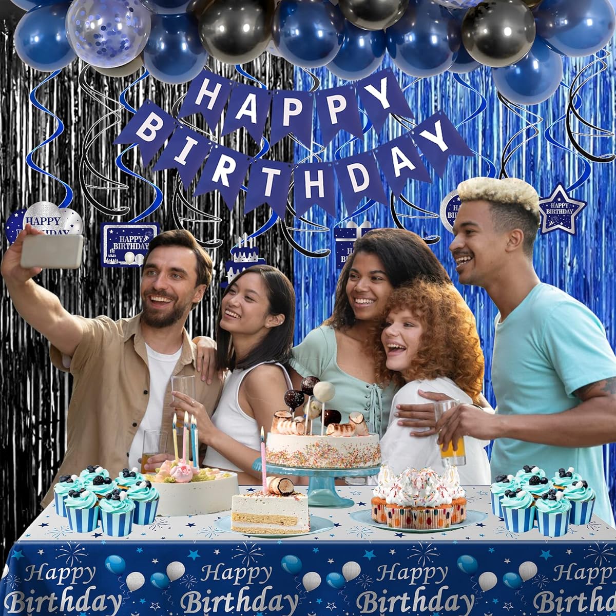 Black and Blue Party Happy Birthday Decorations