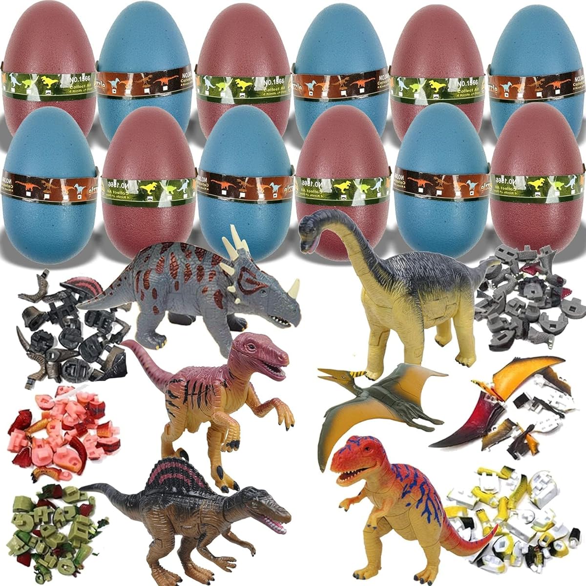 Liberty Imports 3D Dinosaur Puzzle in Jurassic Eggs, Educational Building Kit, Ideal Party Favors, Dinosaur Figures for Kids (Set of 12)