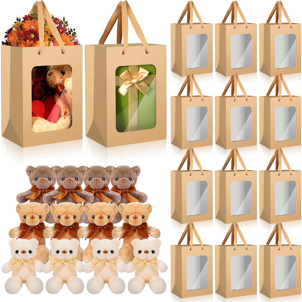 Shappy 12 Pack Gift Bear Stuffed Animal Set with Paper Bag 12 Inch Stuffed Bear Boys Girls Soft Bear Birthday Thanksgiving Christmas Valentine's Day