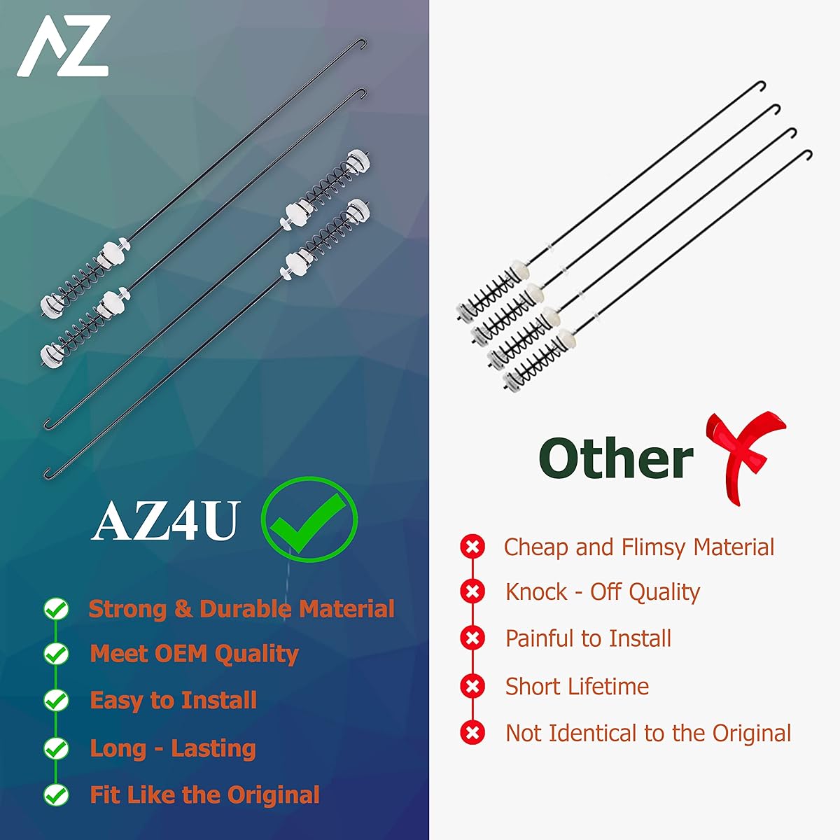 AZ4U Washer Suspension Rod 4 Pieces Whirlpool WTW5000DW0 WTW5000DW1 WTW5000DW3 WTW5000DW2 Maytag MVWX655DW1 MVWC565FW2 MVWC565FW0 MVWC565FW1 MVWC555DW1 MVWX6 55DW0 MVWX655DW2 MVWC5 55DW0 washer